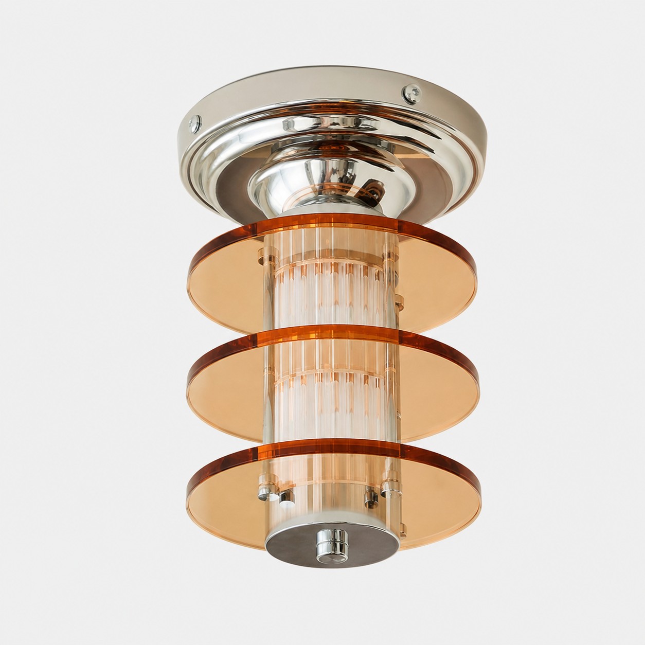 Rund / Bärnstensfärgad akryl + krom Bauhaus taklampa i stil med bild