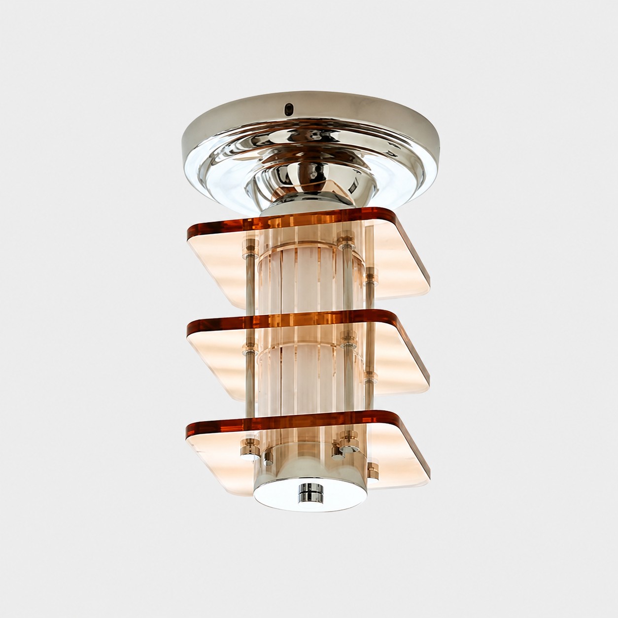 Kvadratisk / Bärnstensfärgad Akryl + Krom Bauhaus taklampa i stil med bild