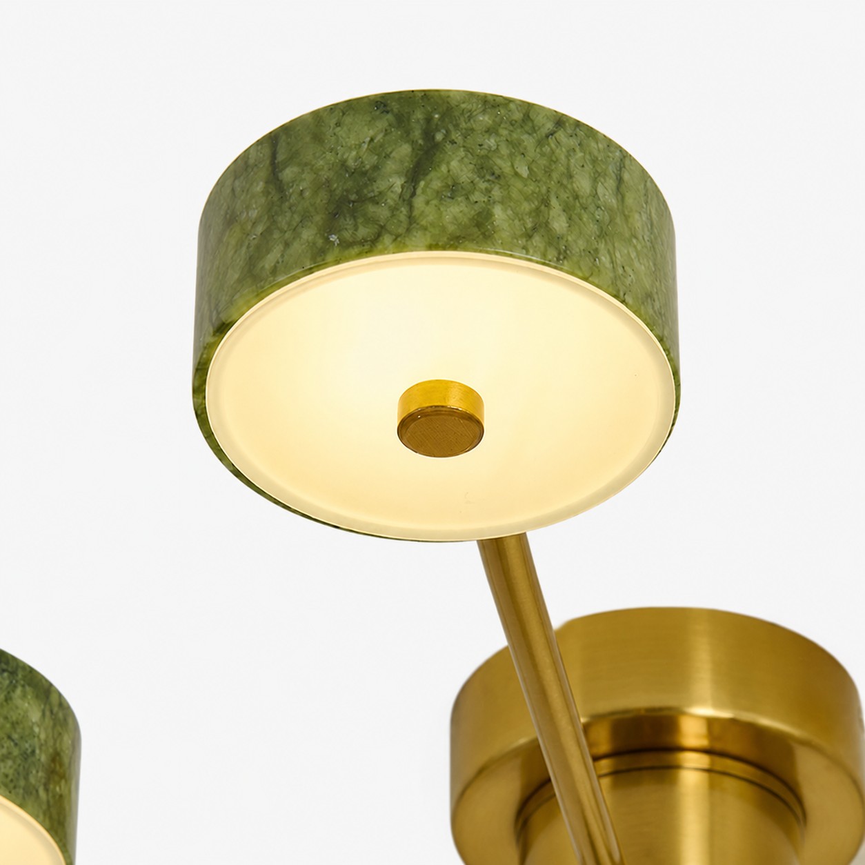 Close-up of the illuminated green jade-style shade and diffuser