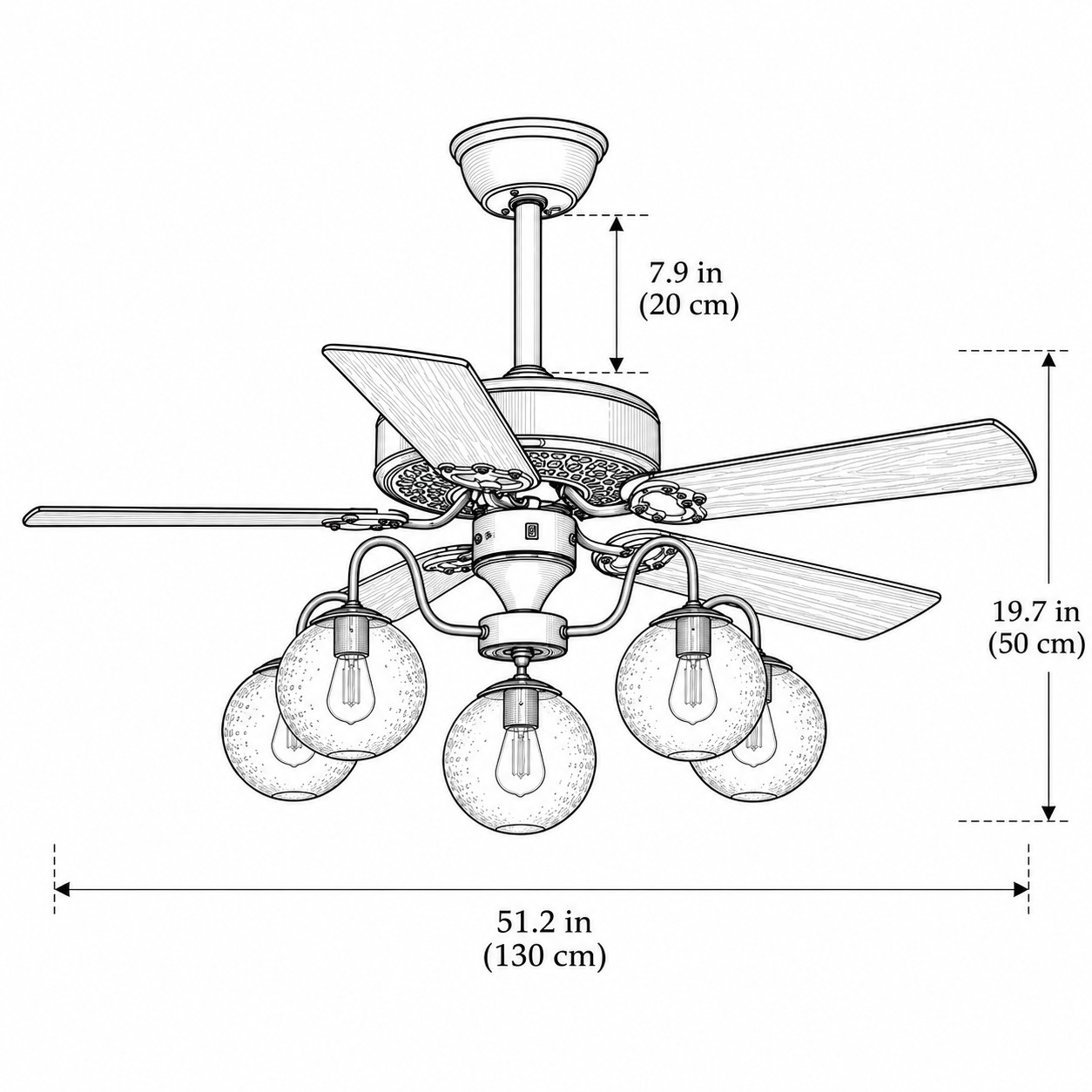 5-flammig / 130 cm (51,2 Zoll)
