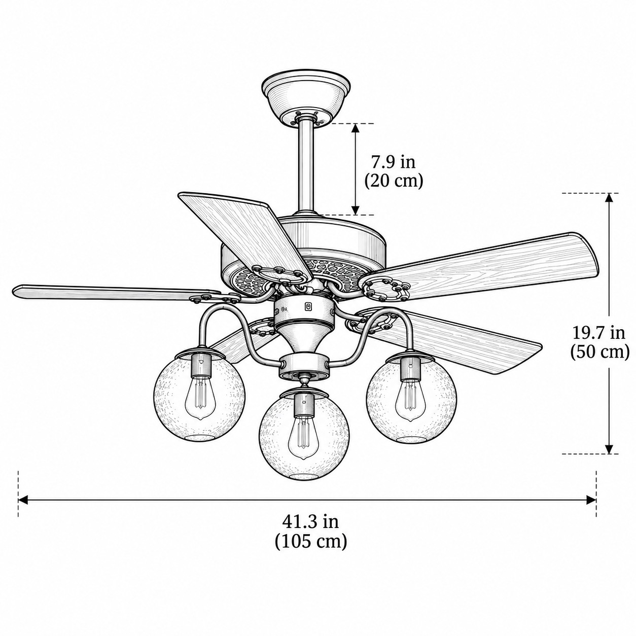 3-flammig / 41,3 Zoll (105 cm)