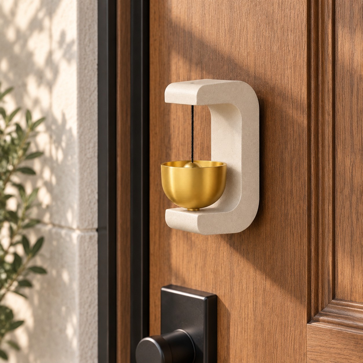 Crescent door chime on a wood door