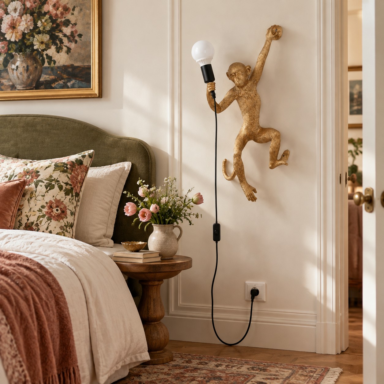 Lampada da parete a forma di scimmia accanto alla camera da letto
