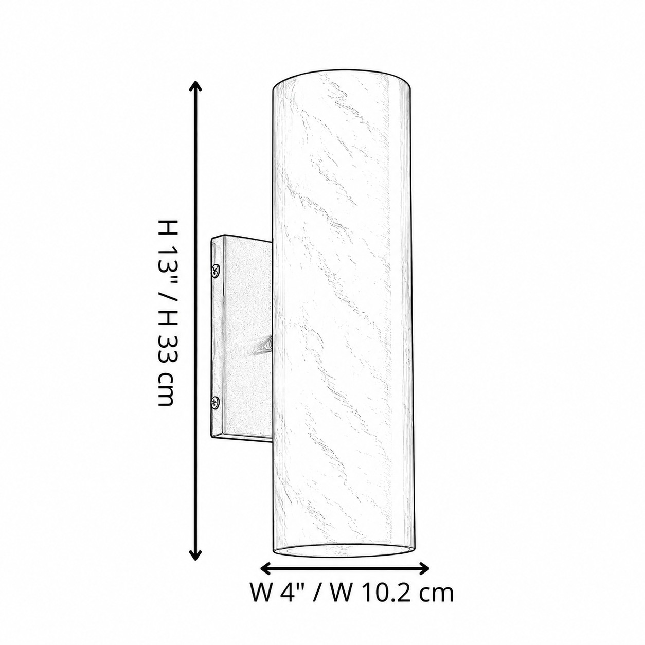 Diagramma delle dimensioni del marmo naturale, L 4 pollici per H 13 pollici