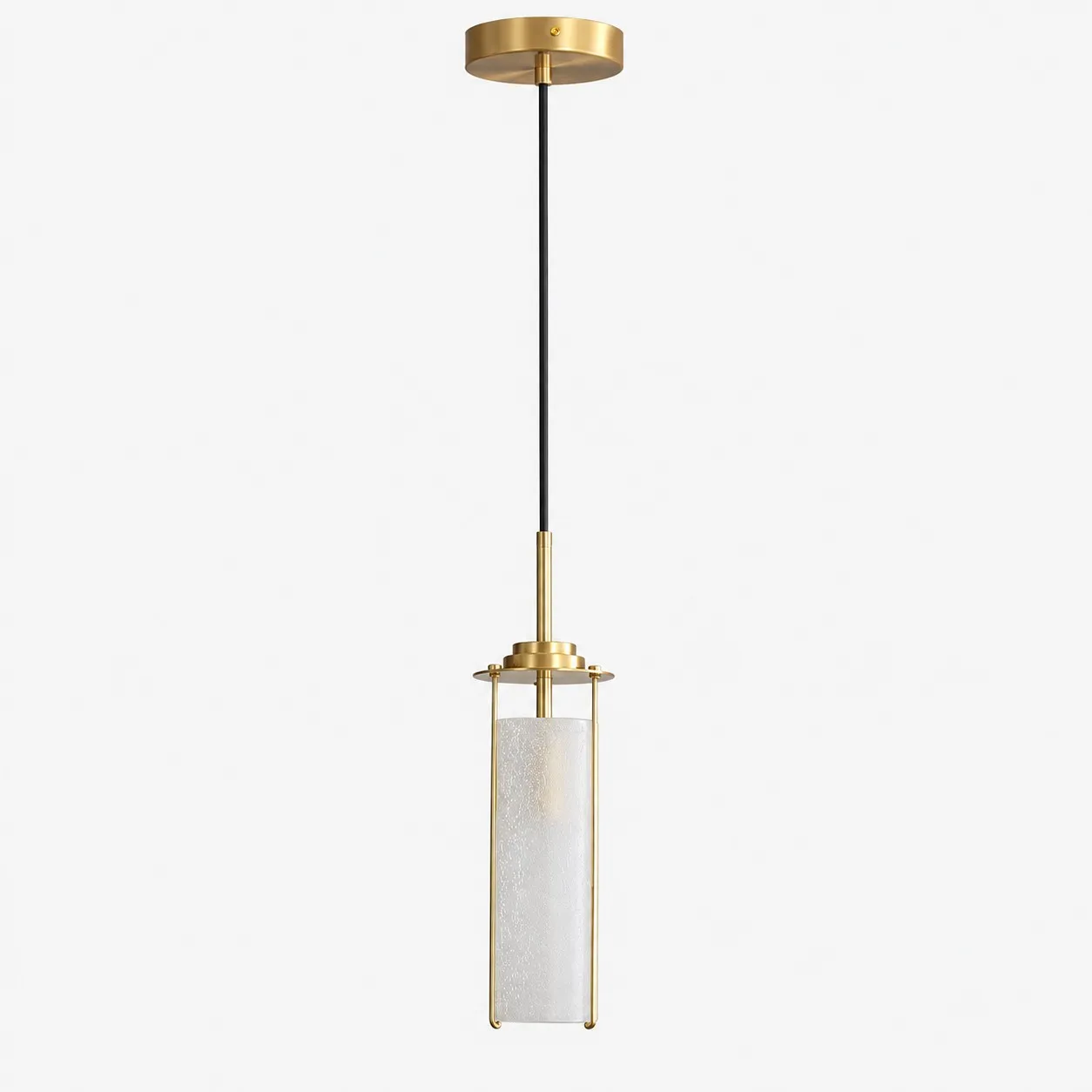 Pendelleuchte aus Messing mit gewelltem, mattiertem Glas