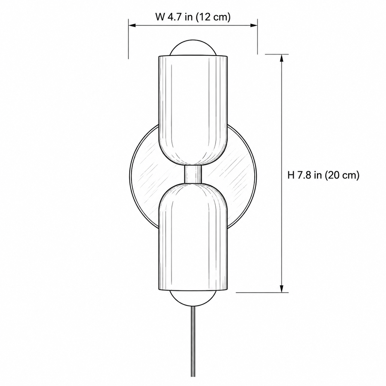 Couleur Double Plug-In Wall Lamp line drawing with dimensions