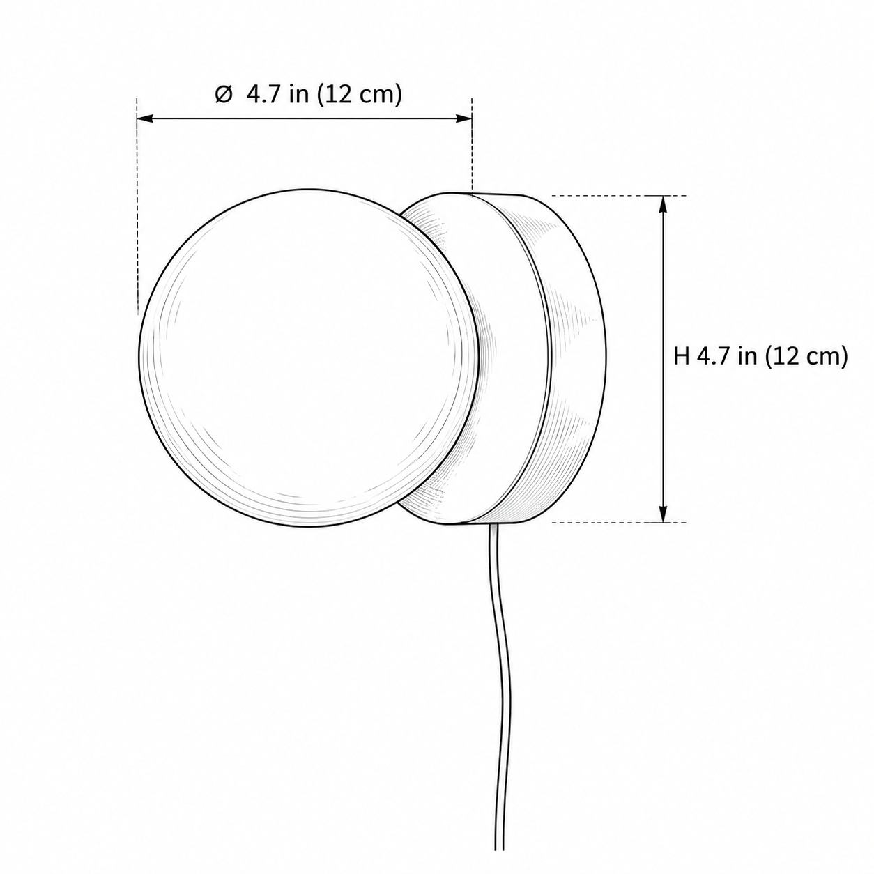 Technische Zeichnung der Nuvol-Wandleuchte mit Stecker aus Glas in Einzelgröße