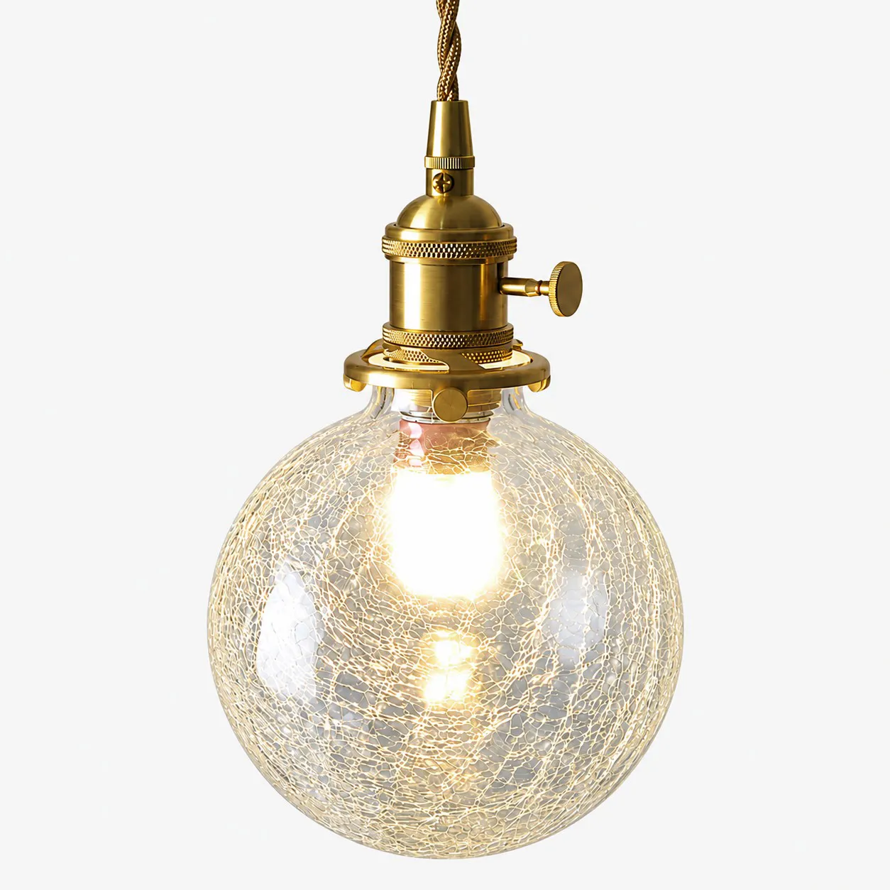 Suspension globe en verre craquelé