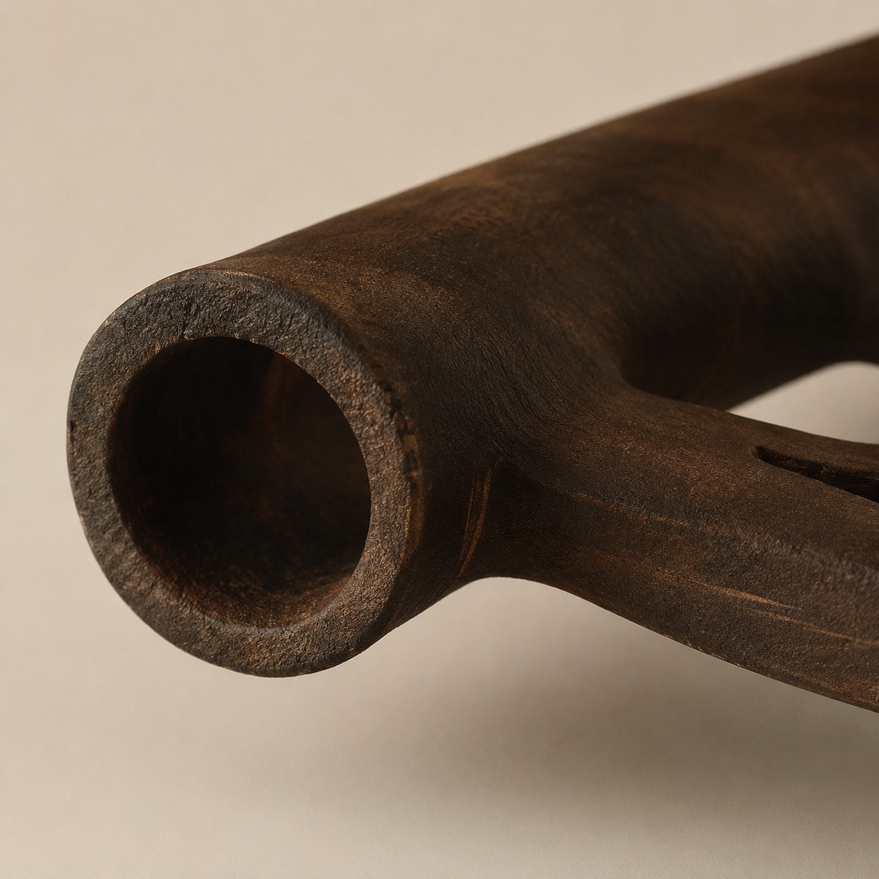 Hand-Carved Solid Wood Sculptural Vase - open rim detail