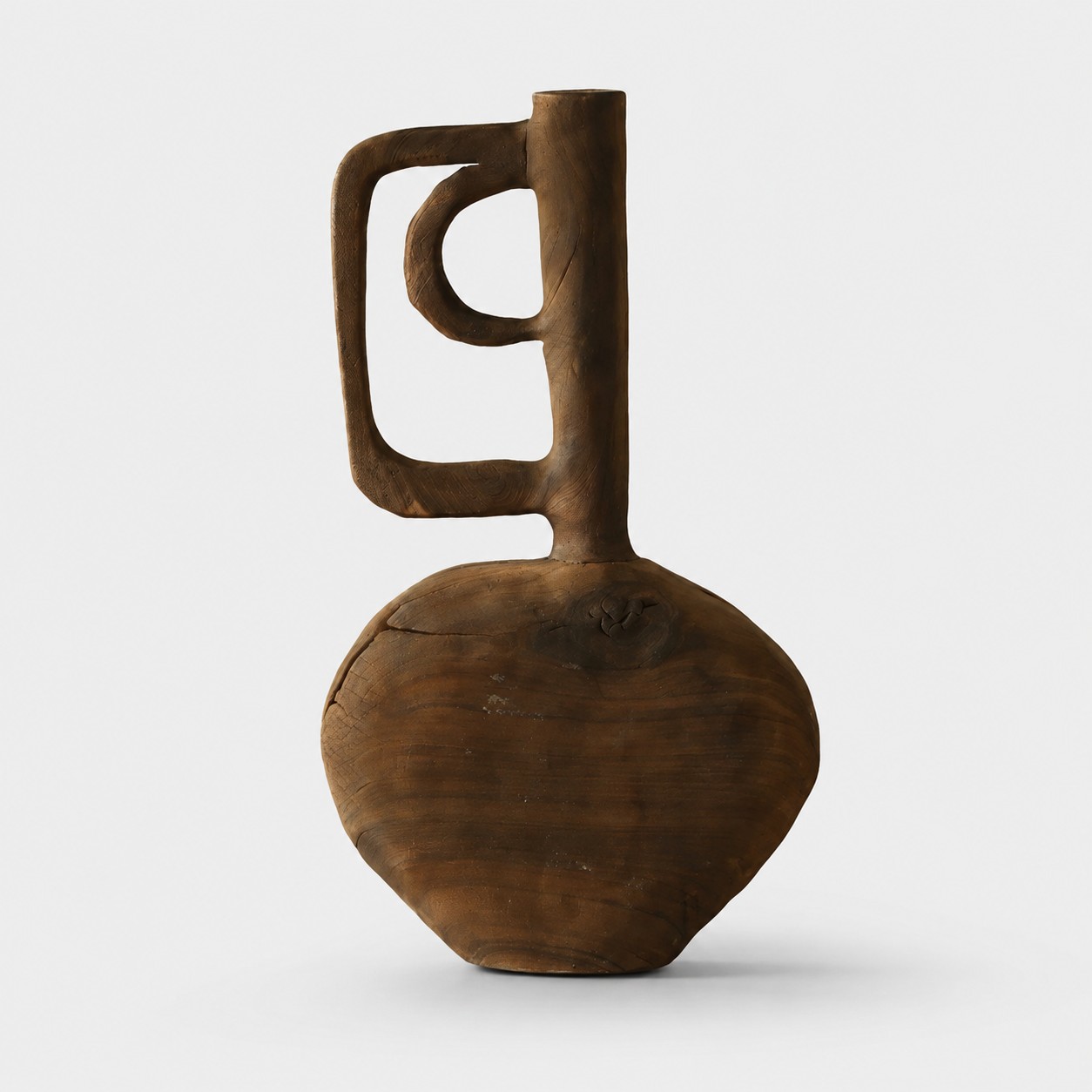 Tall Loop Hand-Carved Solid Wood Sculptural Vase