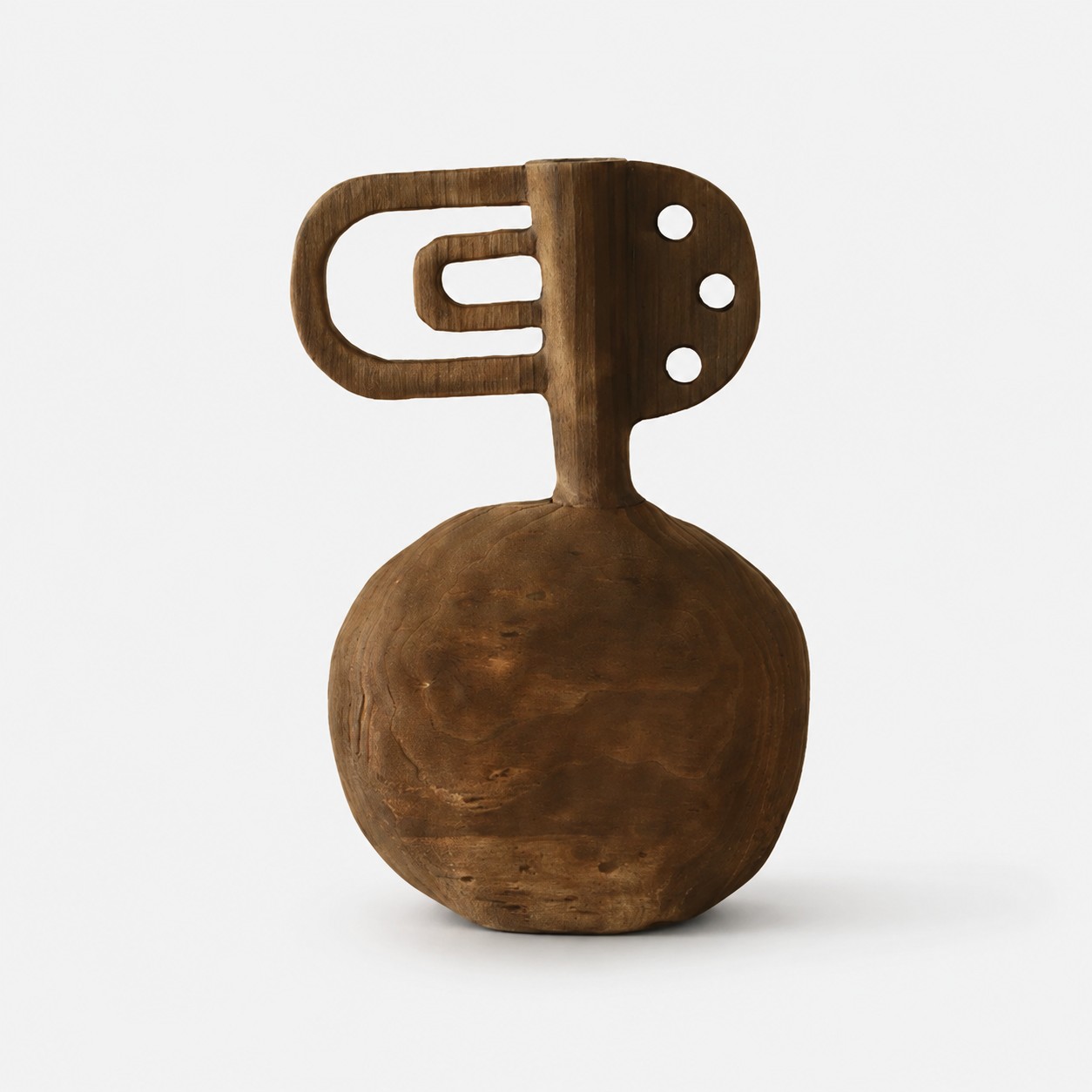 Three-Dot Loop Hand-Carved Solid Wood Sculptural Vase