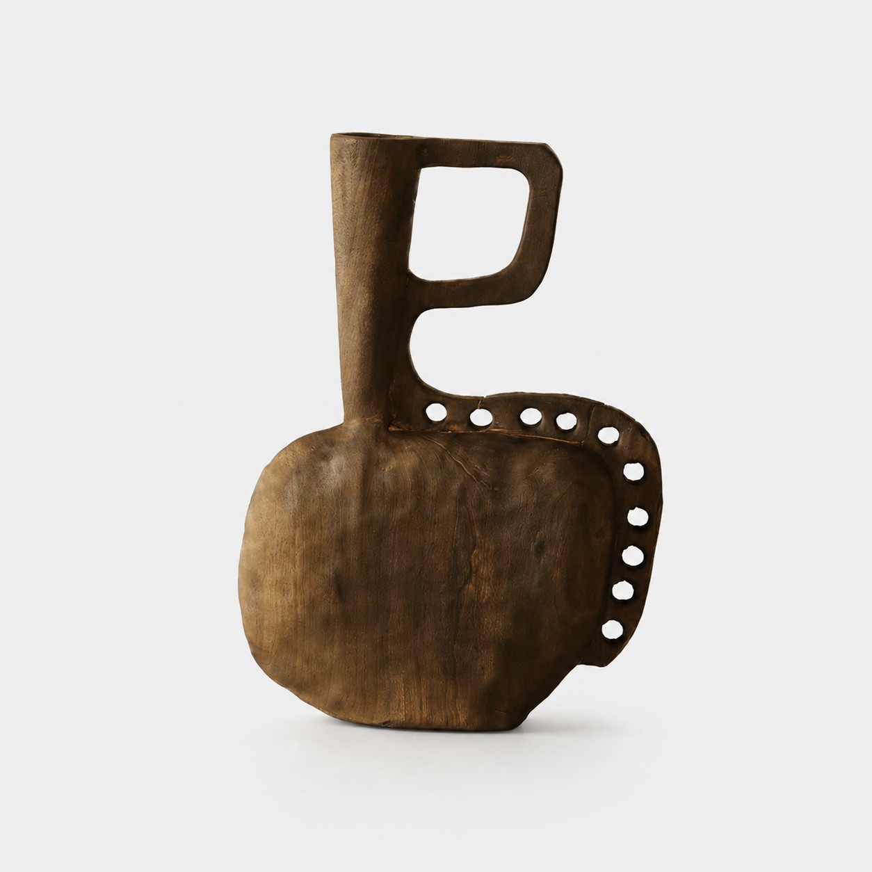 Perforated Arc Hand-Carved Solid Wood Sculptural Vase