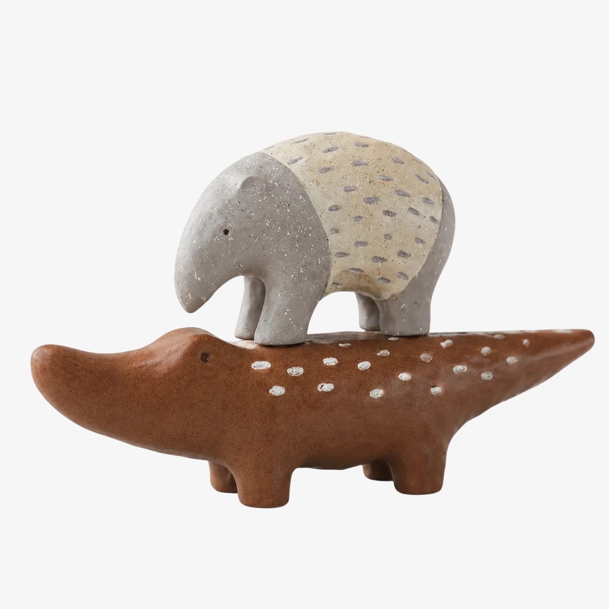 Anteater and Hippopotamus resin sculpture