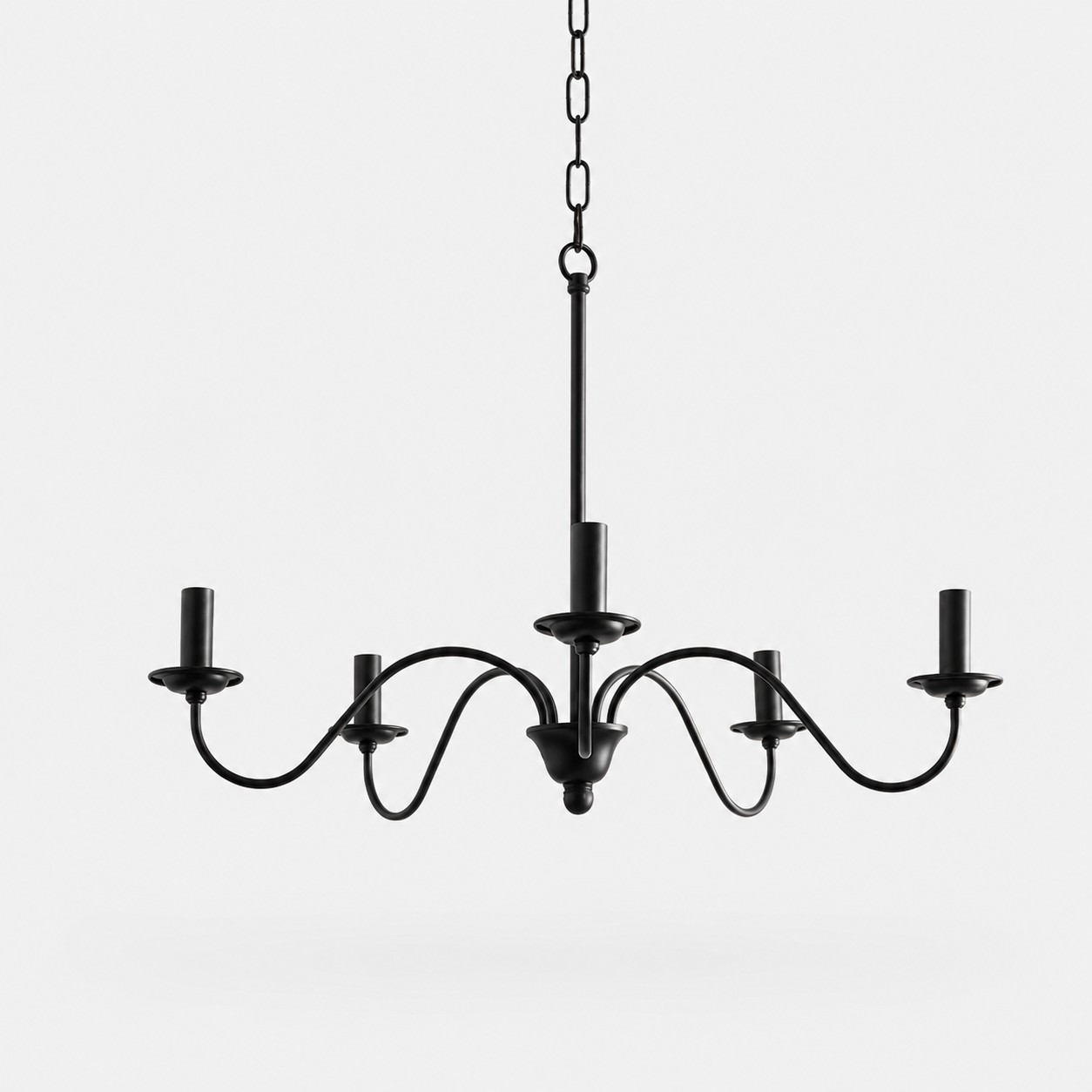 Five-light black iron chandelier with dimension marks
