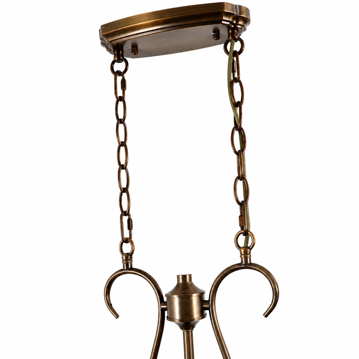 French Country Brass and Amber Glass Linear Chandelier detail 3