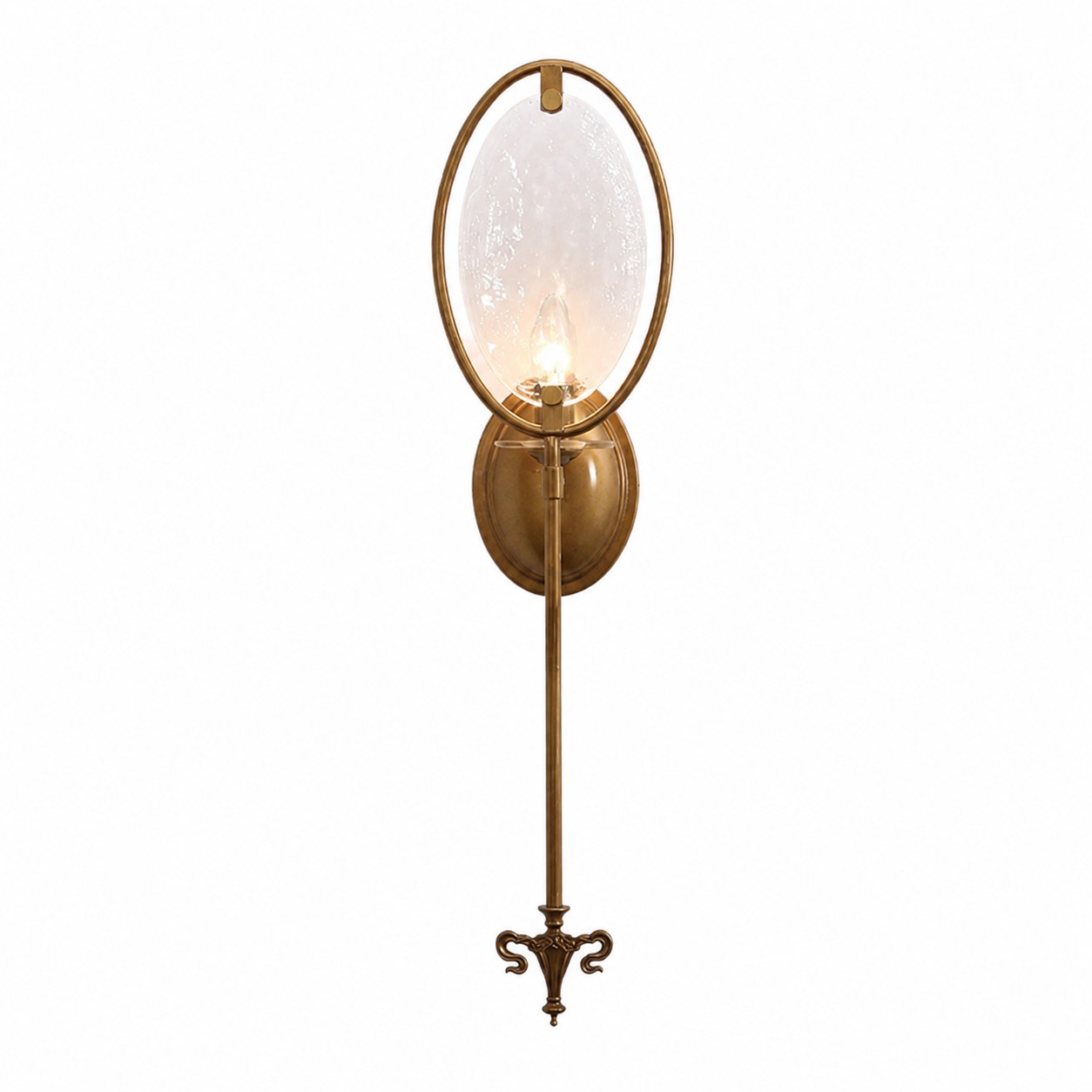 Ovale Wandleuchte aus antikem Bronzeglas aus Eisen mit Zugkette