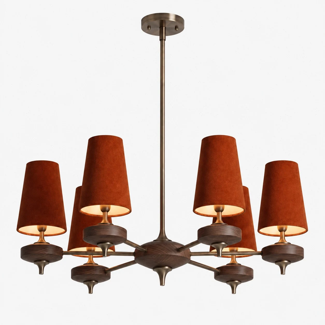 Red shade Hour Rho chandelier