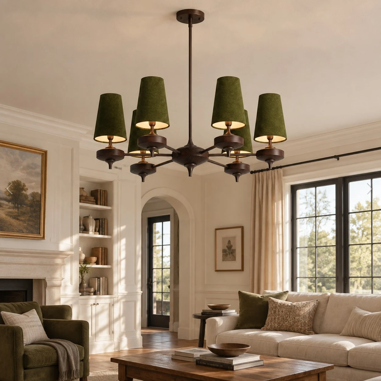 6 light chandelier in a living room