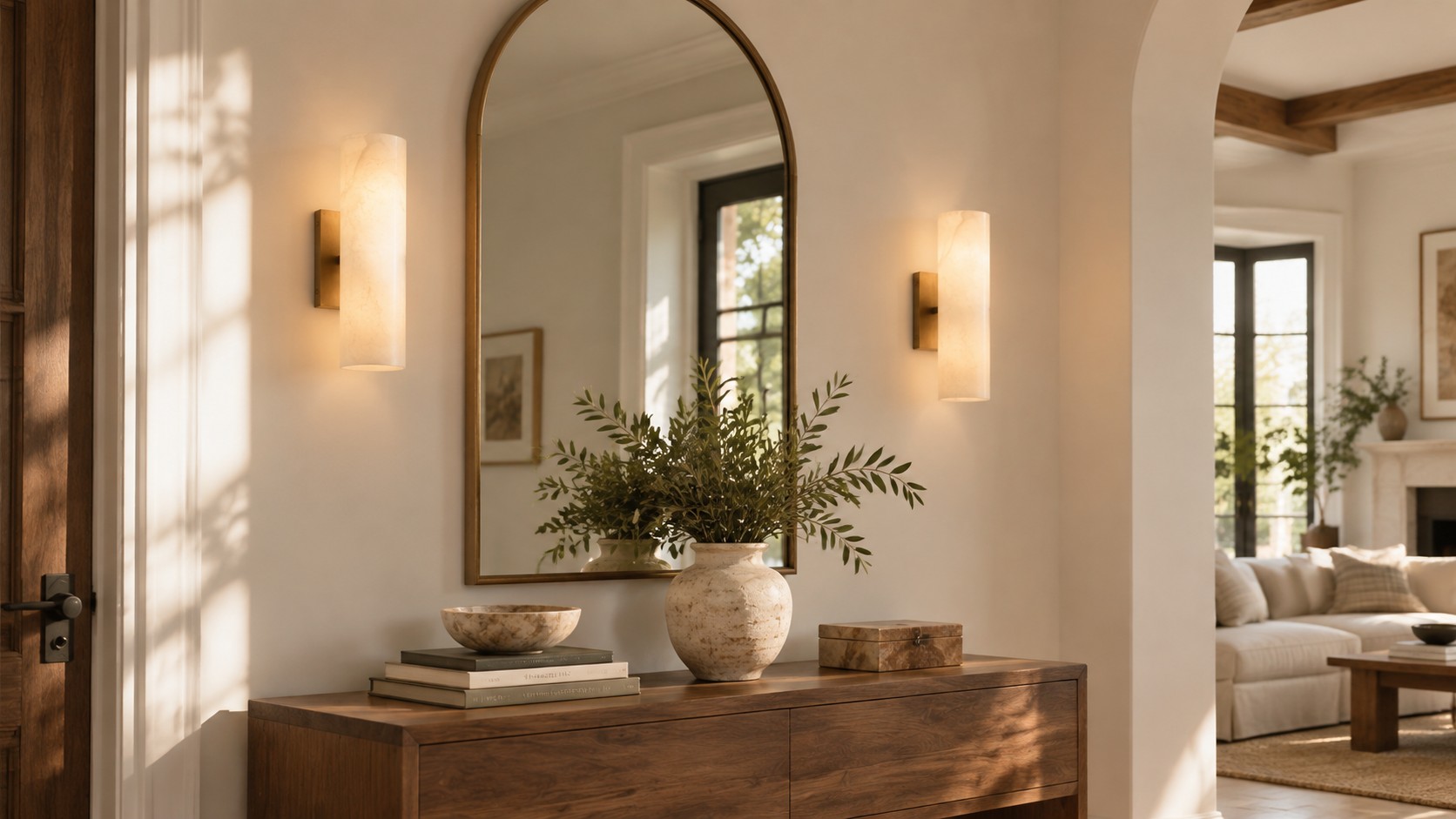 Doran tube sconces in an entry