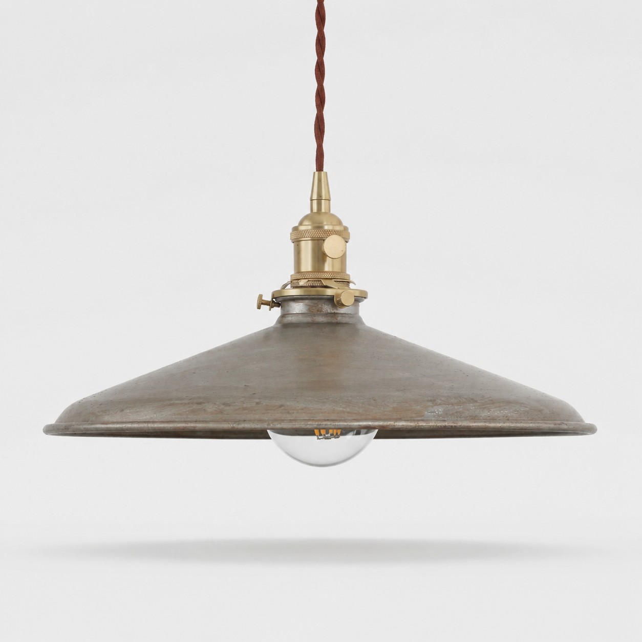 Hand-rusted silver wide pendant shade