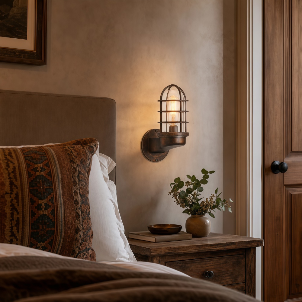 Patnox Clear Glass Wall Sconce Beside A Bed