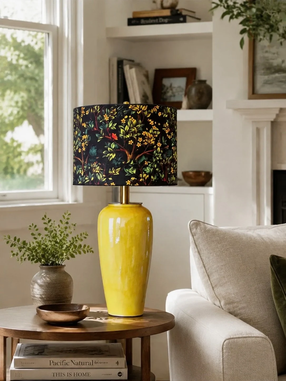 Ceramic table lamp with floral shade