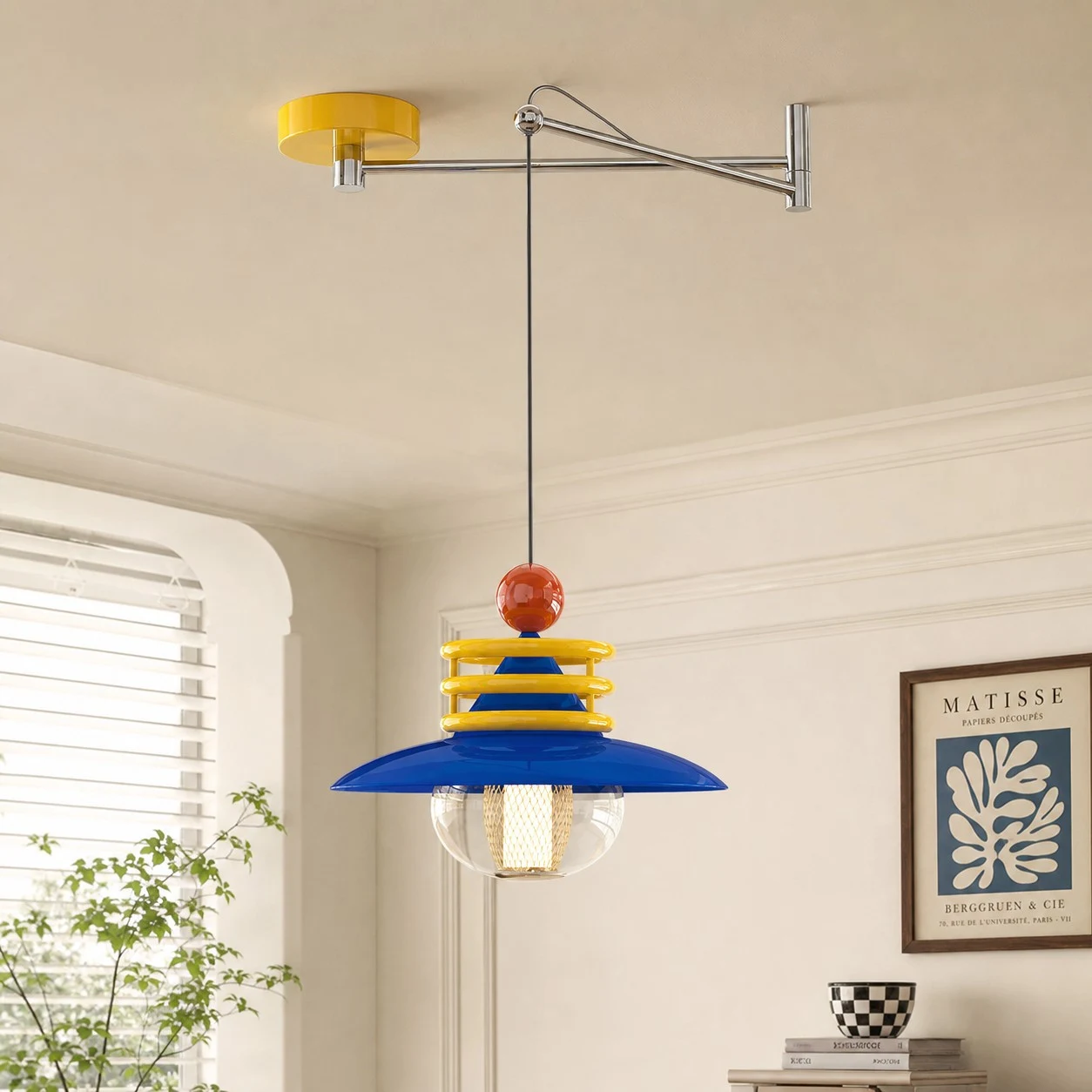 Blue yellow and red dopamine pendant lamp finish option
