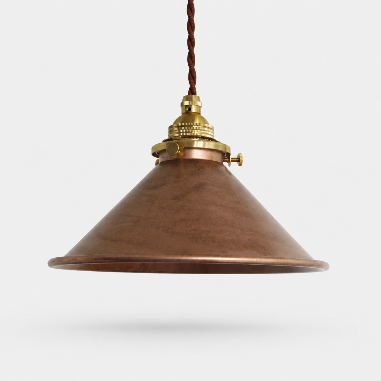 Hand-rusted copper cone pendant shade