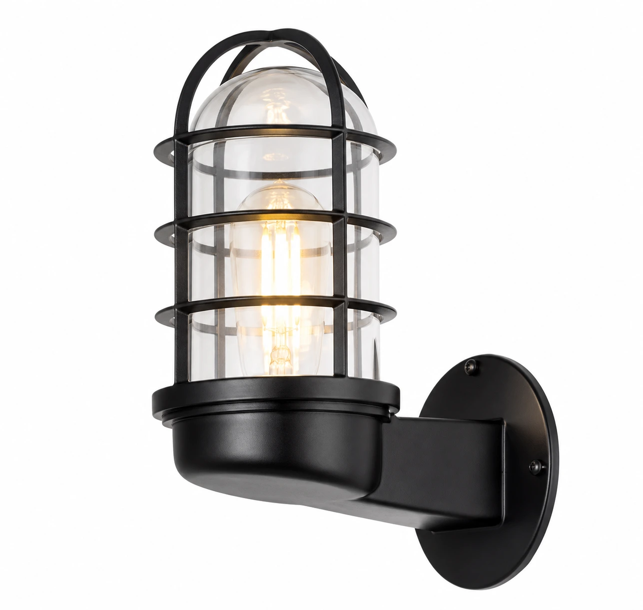 Patnox Clear Glass Wall Sconce Black Finish