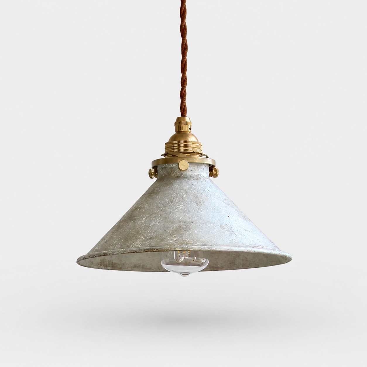 Hand-rusted silver cone pendant shade