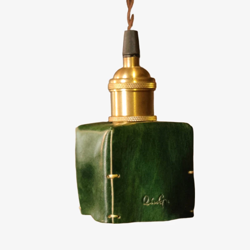 8 x 8 cm ink green leather pendant shade