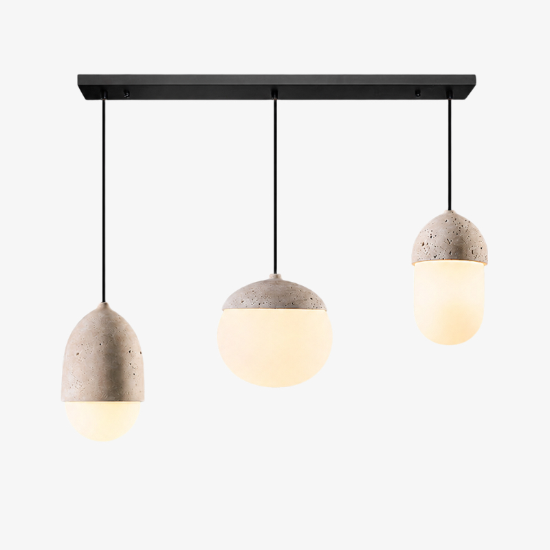 D style travertine three-light linear pendant, 13.8 inch / 35 cm