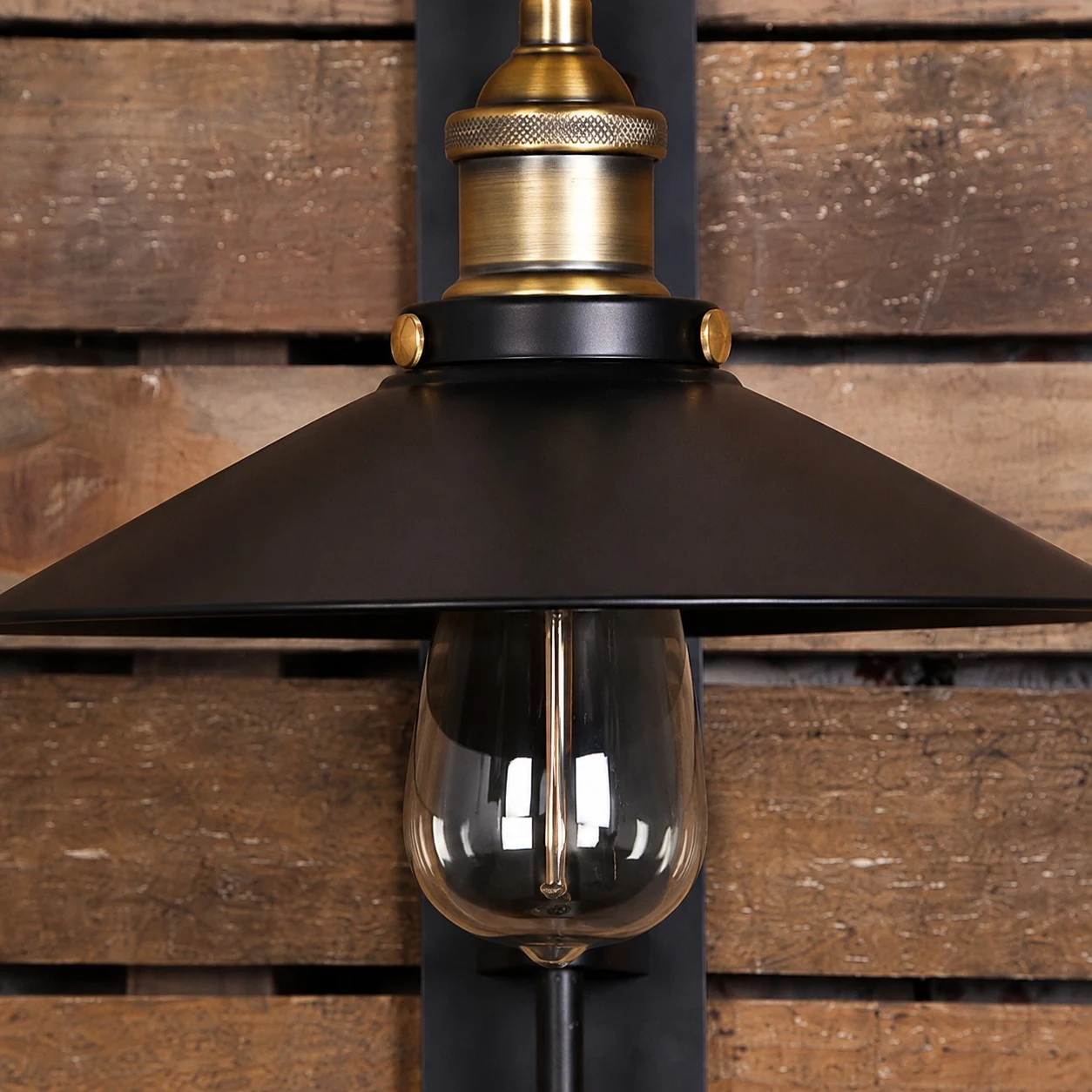 Dark bronze shade and exposed bulb detail