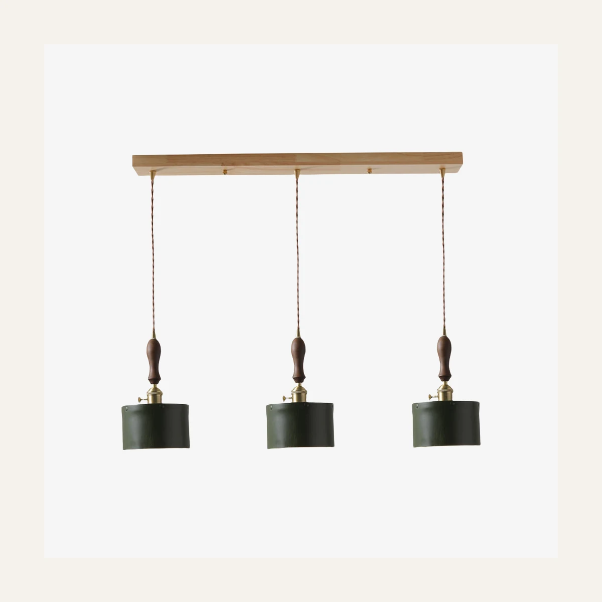 green triple pendant leather shade bar light