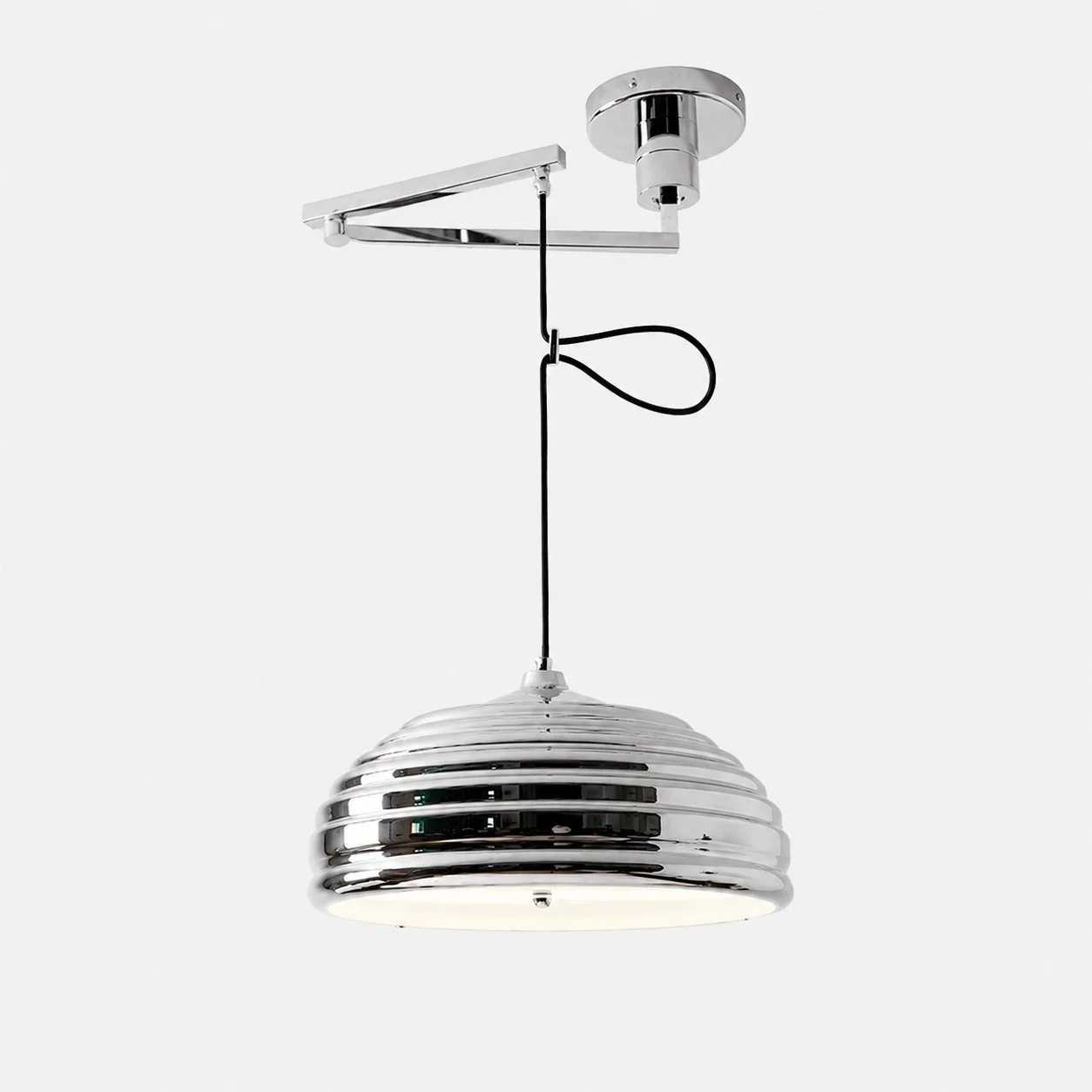 Polished chrome adjustable arm pendant light