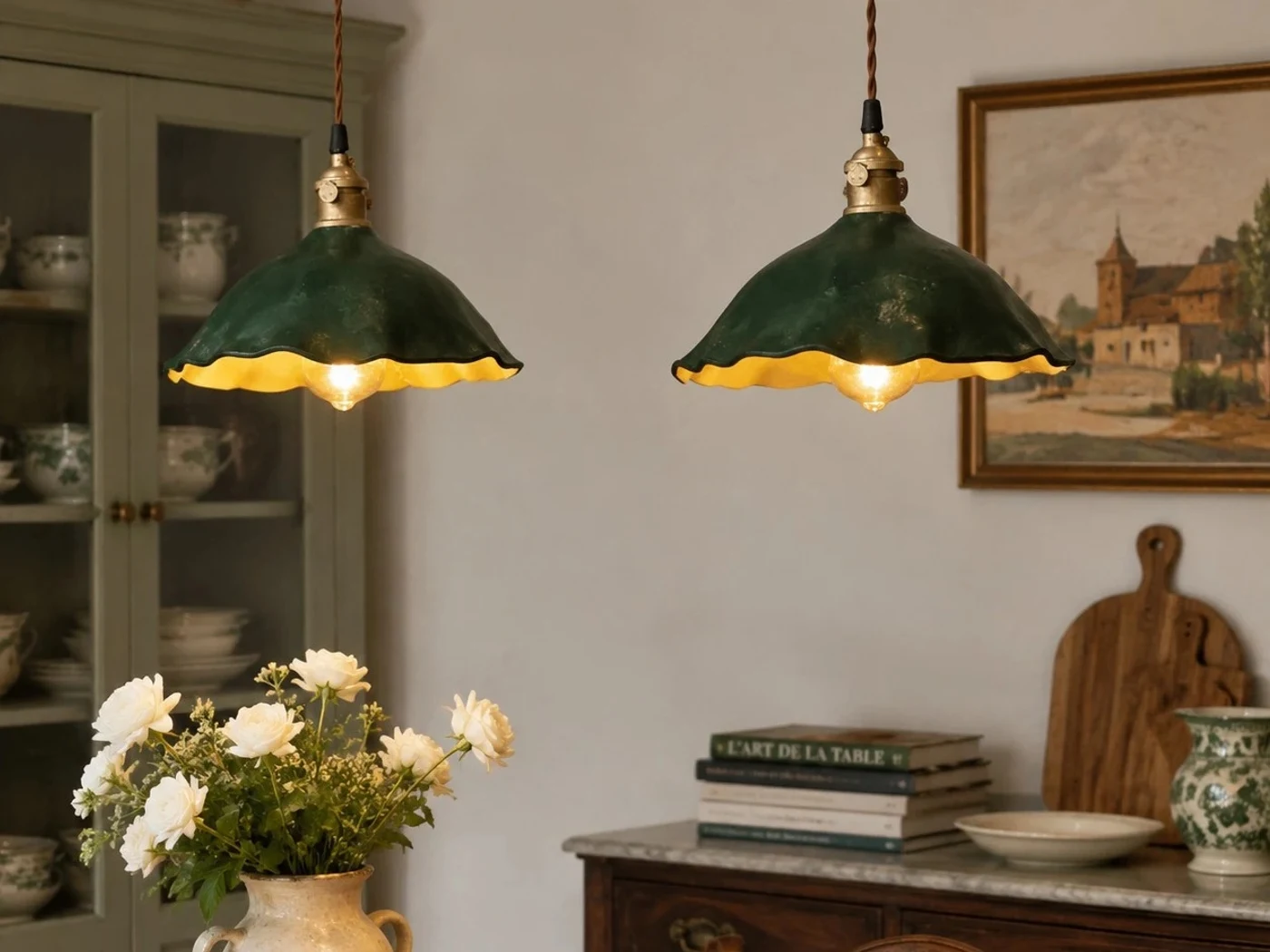 Leather dome pendant lamp in a warm dining room scene
