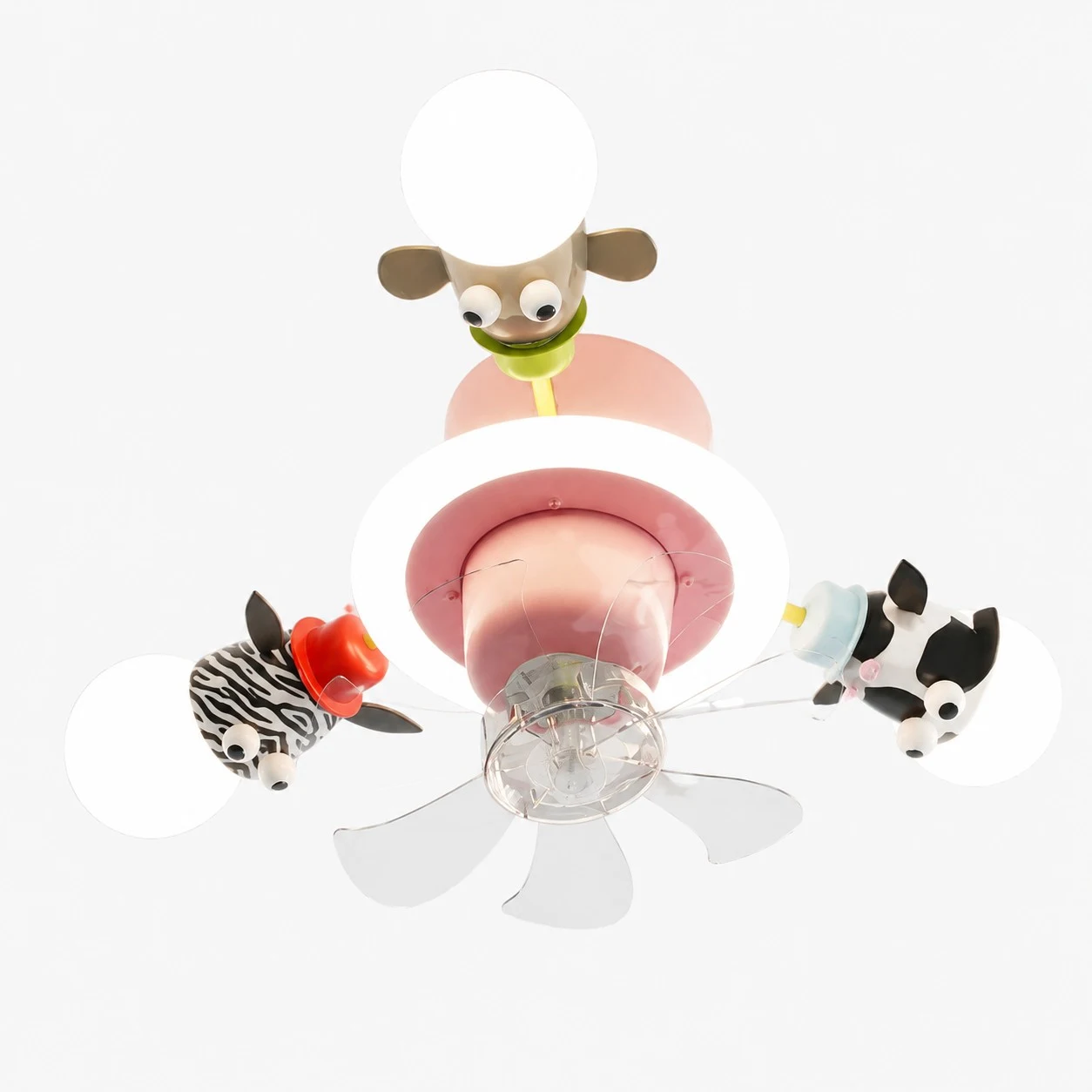 Pink 3-head kids animal ceiling fan light
