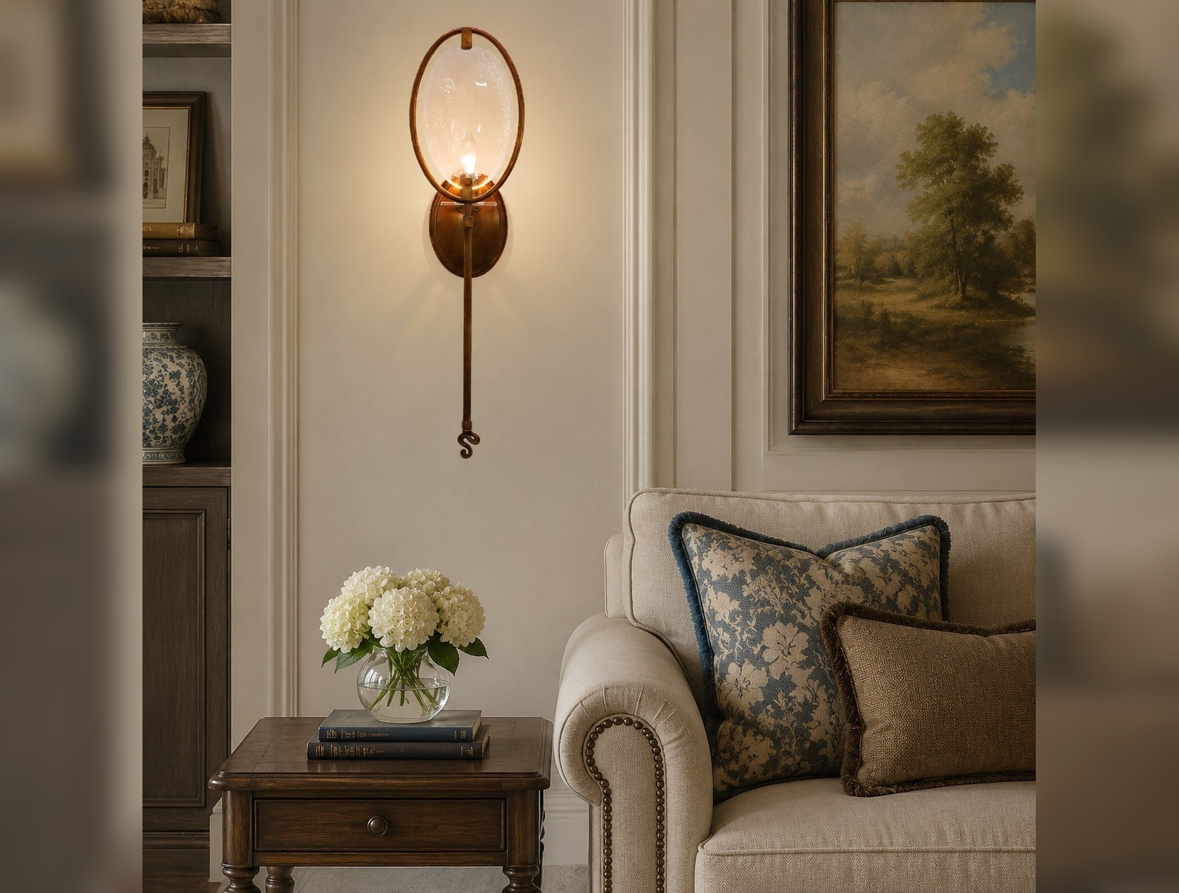 Oval Metal Glass Wall Sconce in room setting
