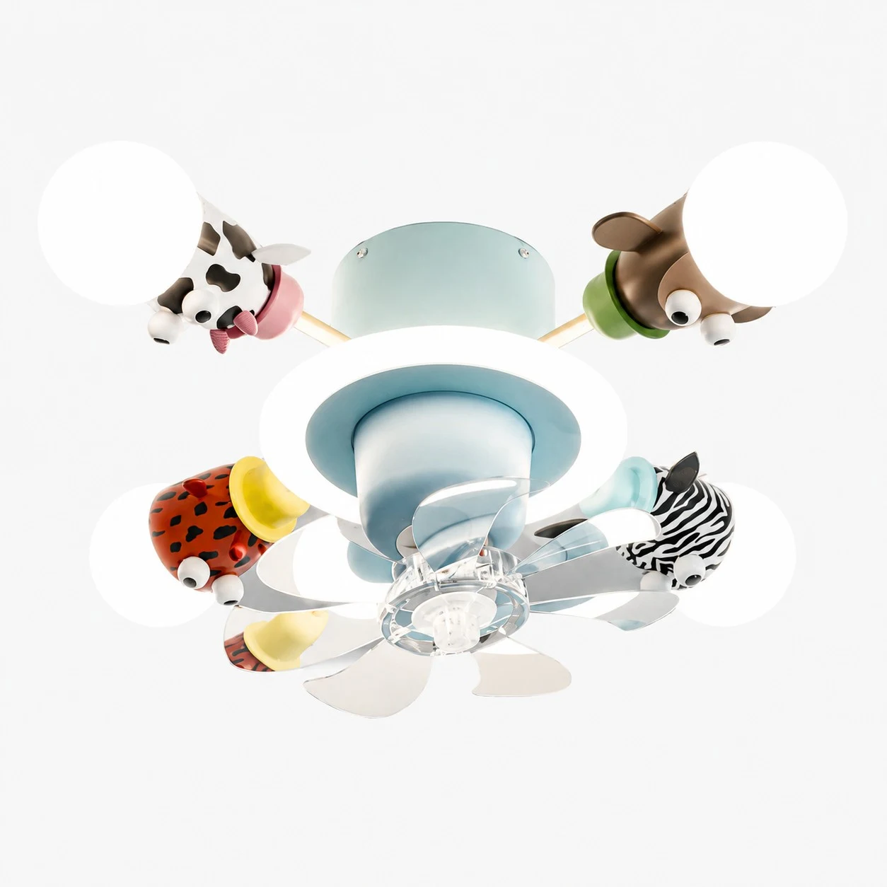 Blue 4-head kids animal ceiling fan light