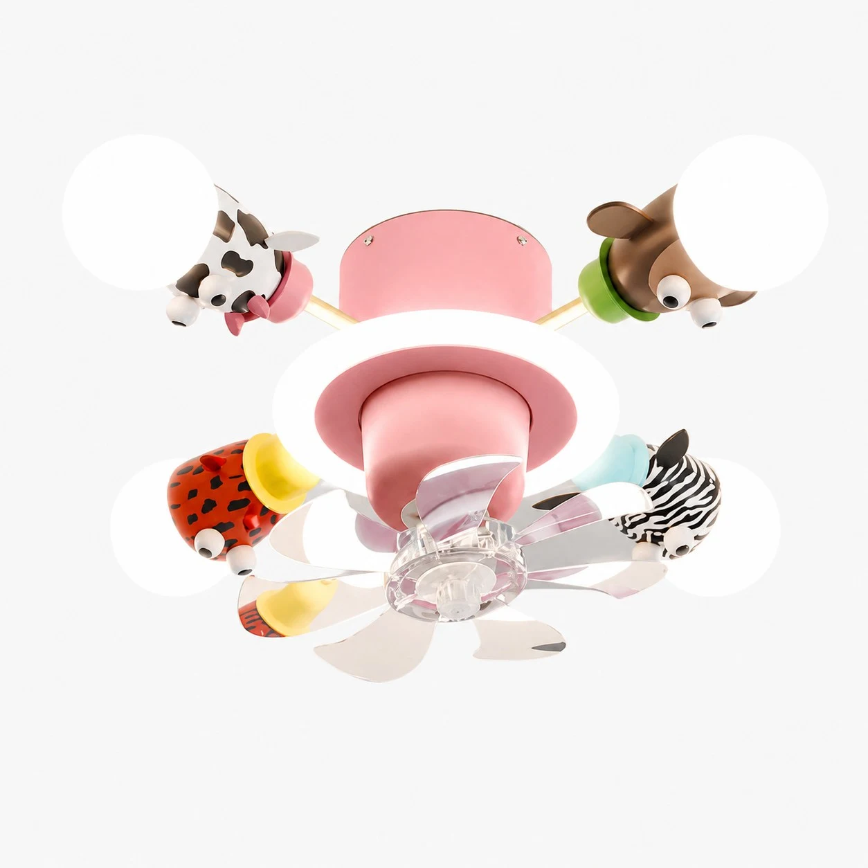 Pink 4-head kids animal ceiling fan light