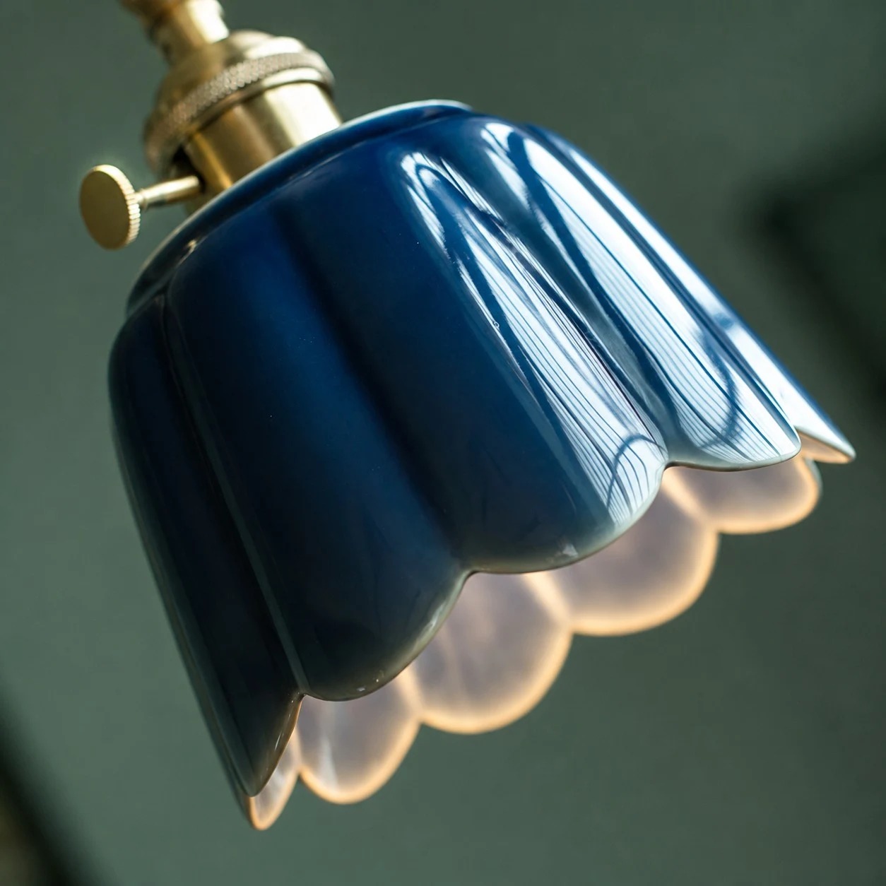 Glazed ceramic lotus shade close-up