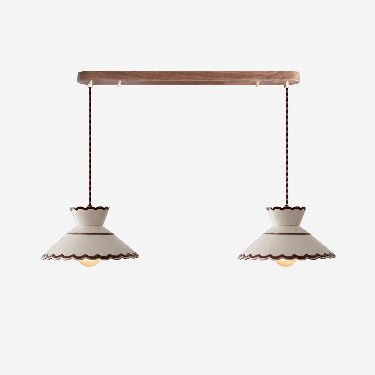 Two head 24.5 cm ceramic pendant with linear bar