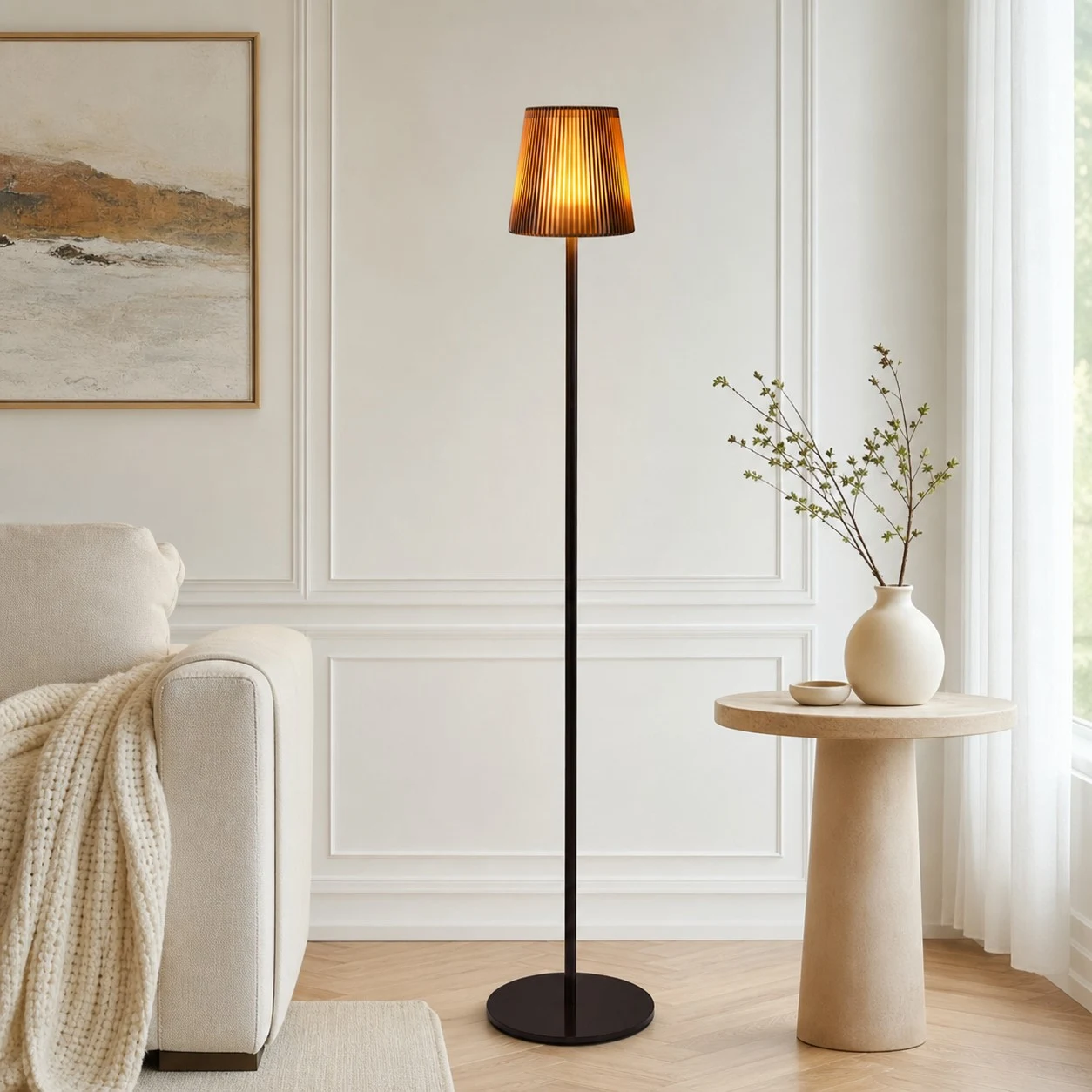 Black and amber floor lamp SKU view