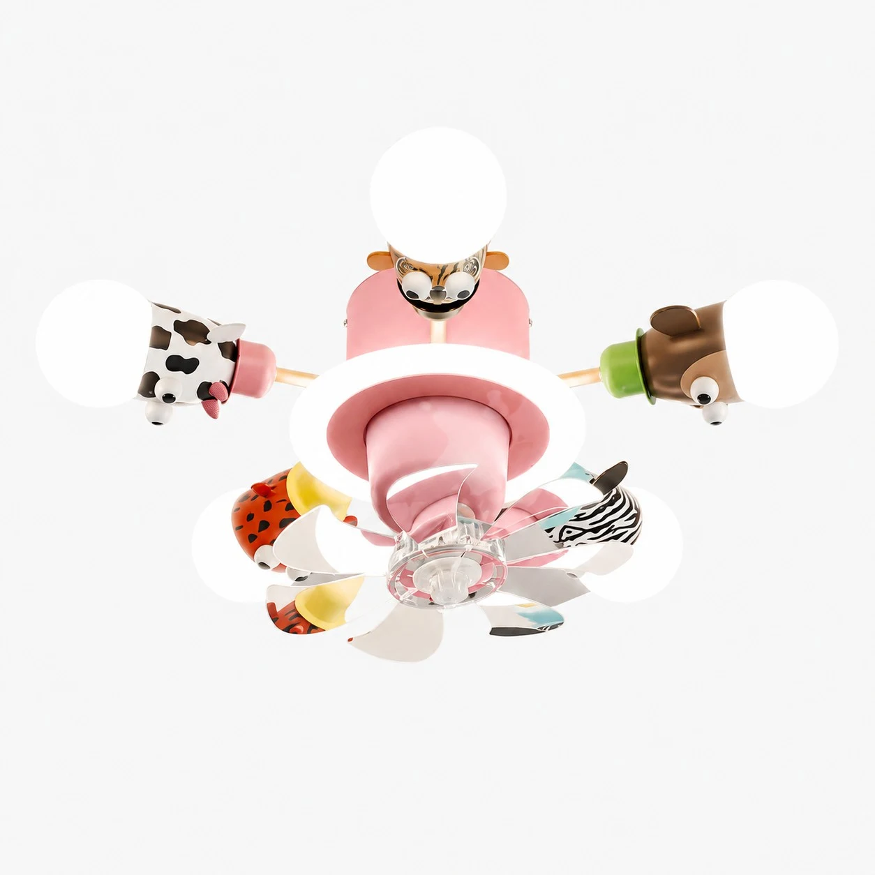Pink 5-head kids animal ceiling fan light