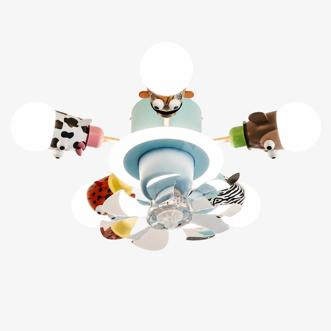 Blue 5-head kids animal ceiling fan light