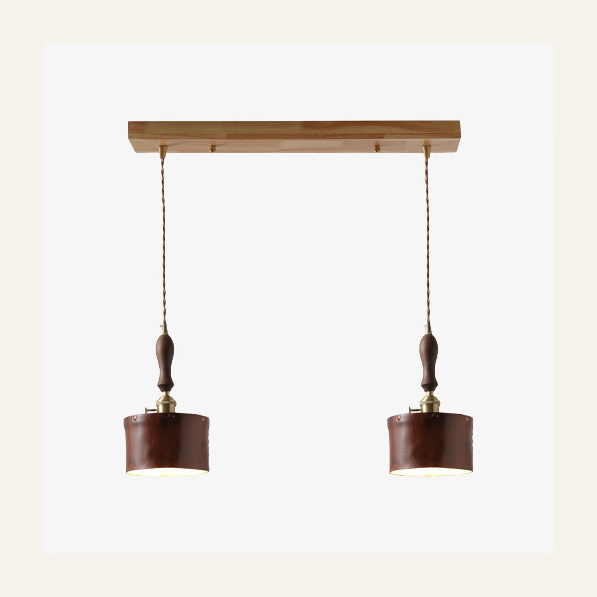 brown double pendant leather shade bar light
