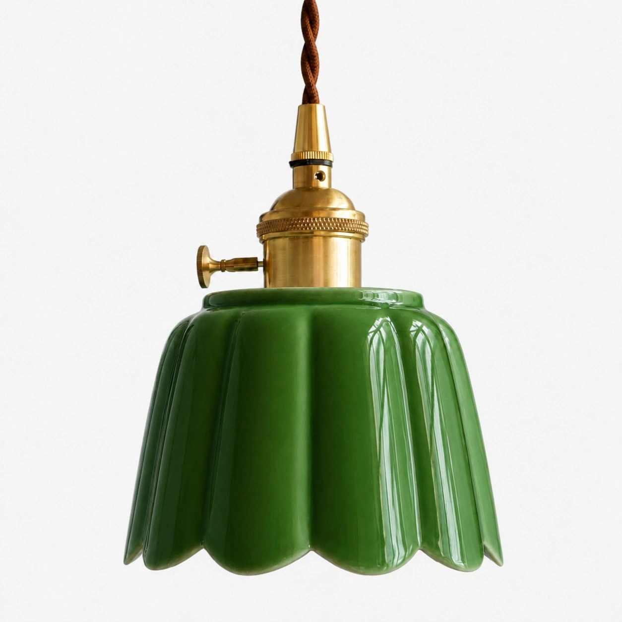 Cienax Green ceramic pendant light with Brass finish