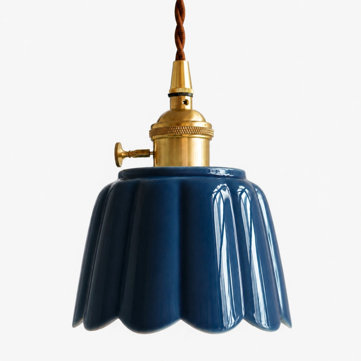Cienax Blue ceramic pendant light with Brass finish