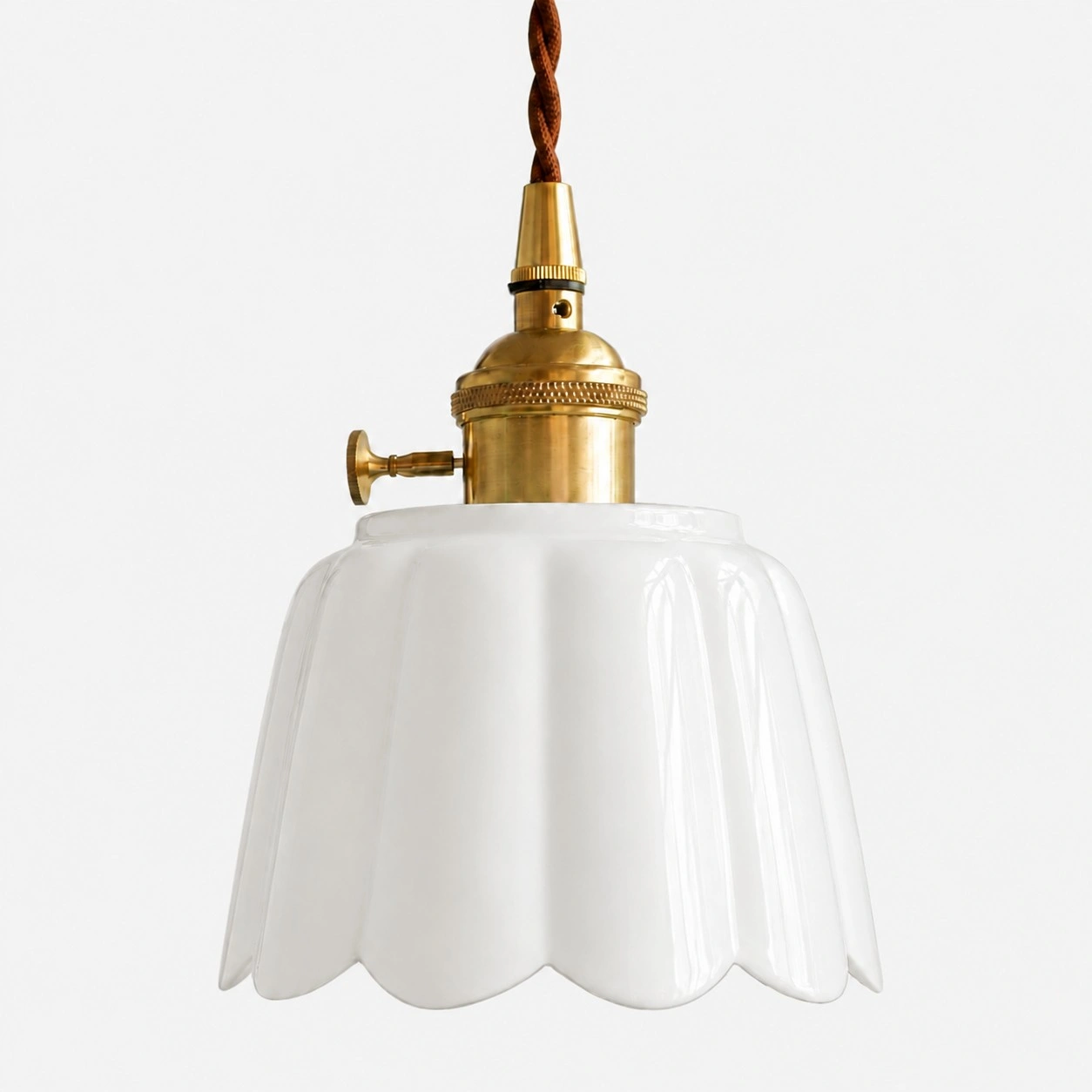 Cienax White ceramic pendant light with Brass finish
