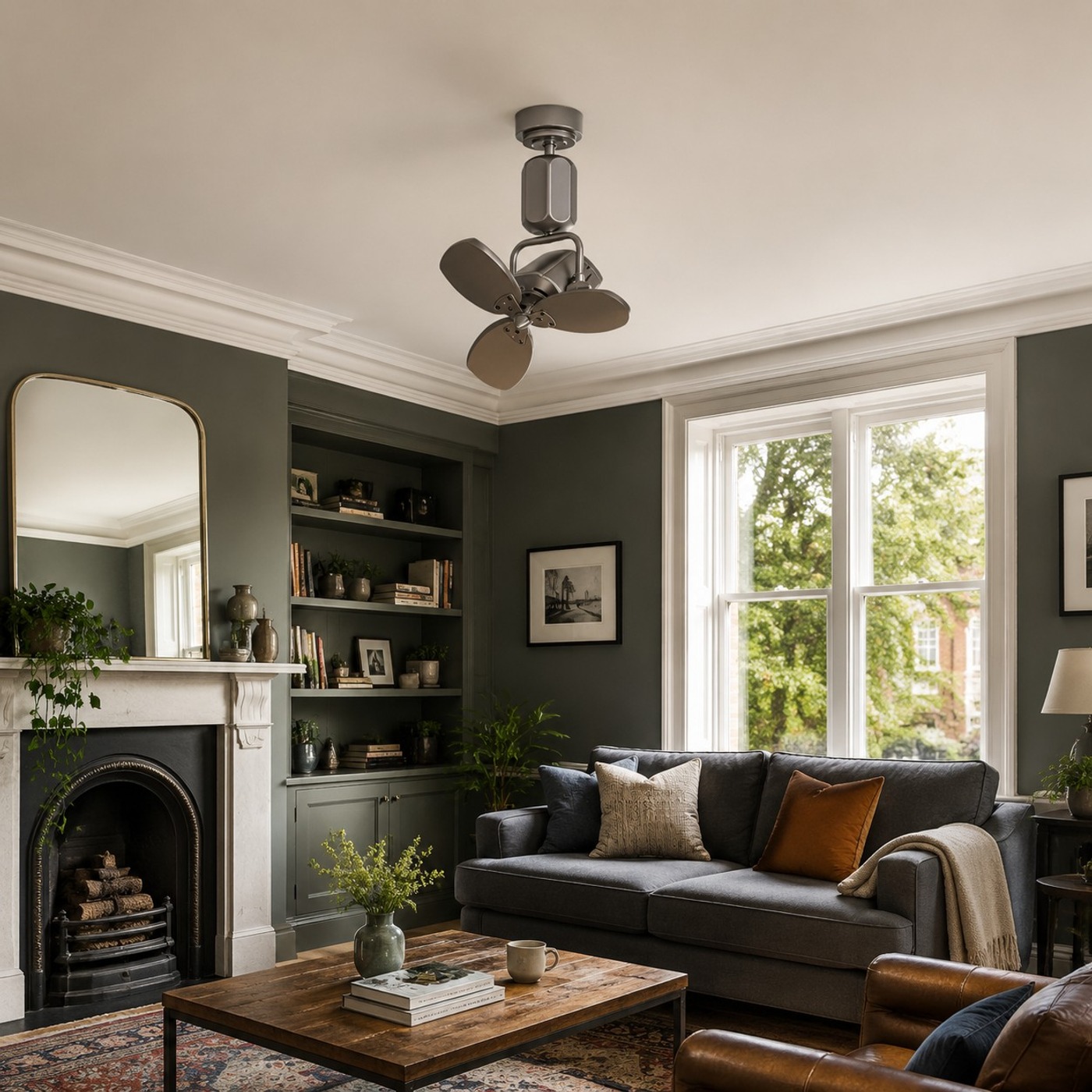 Compact fan installed in a bright home corner